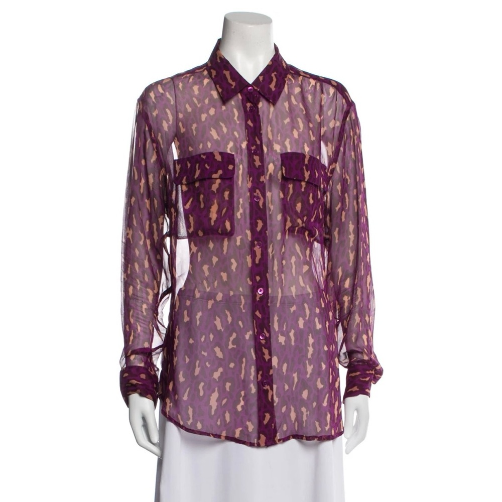 Sheer Purple and Gold Button-Up Blouse
